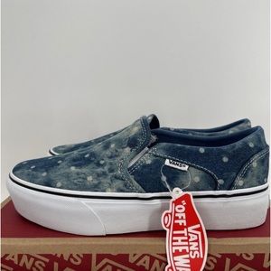Vans Classic Slip-on Stackform Shoes Asher Platform Sneaker 8.5 Womens Denim Dot